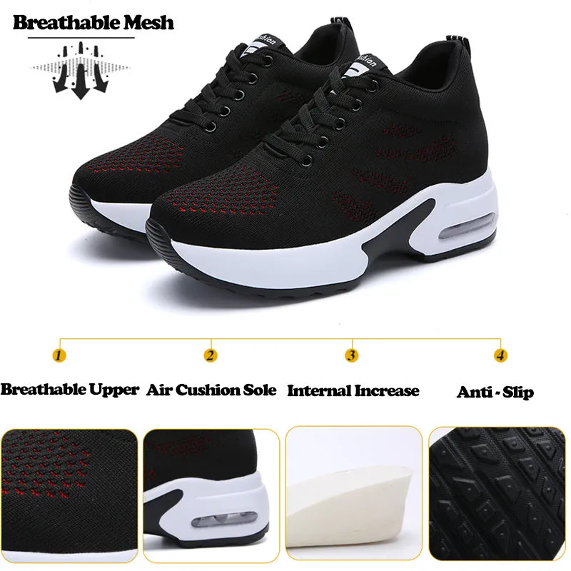 Women High Top Walking Footwear 9 Cm Wedges Sports Shoes